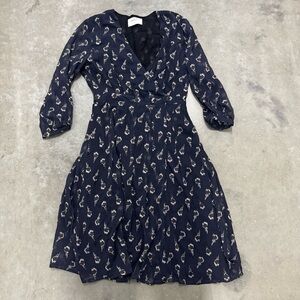 ba&sh Mini wrap dress Size 8 navy blue sheer quarter length sleeve